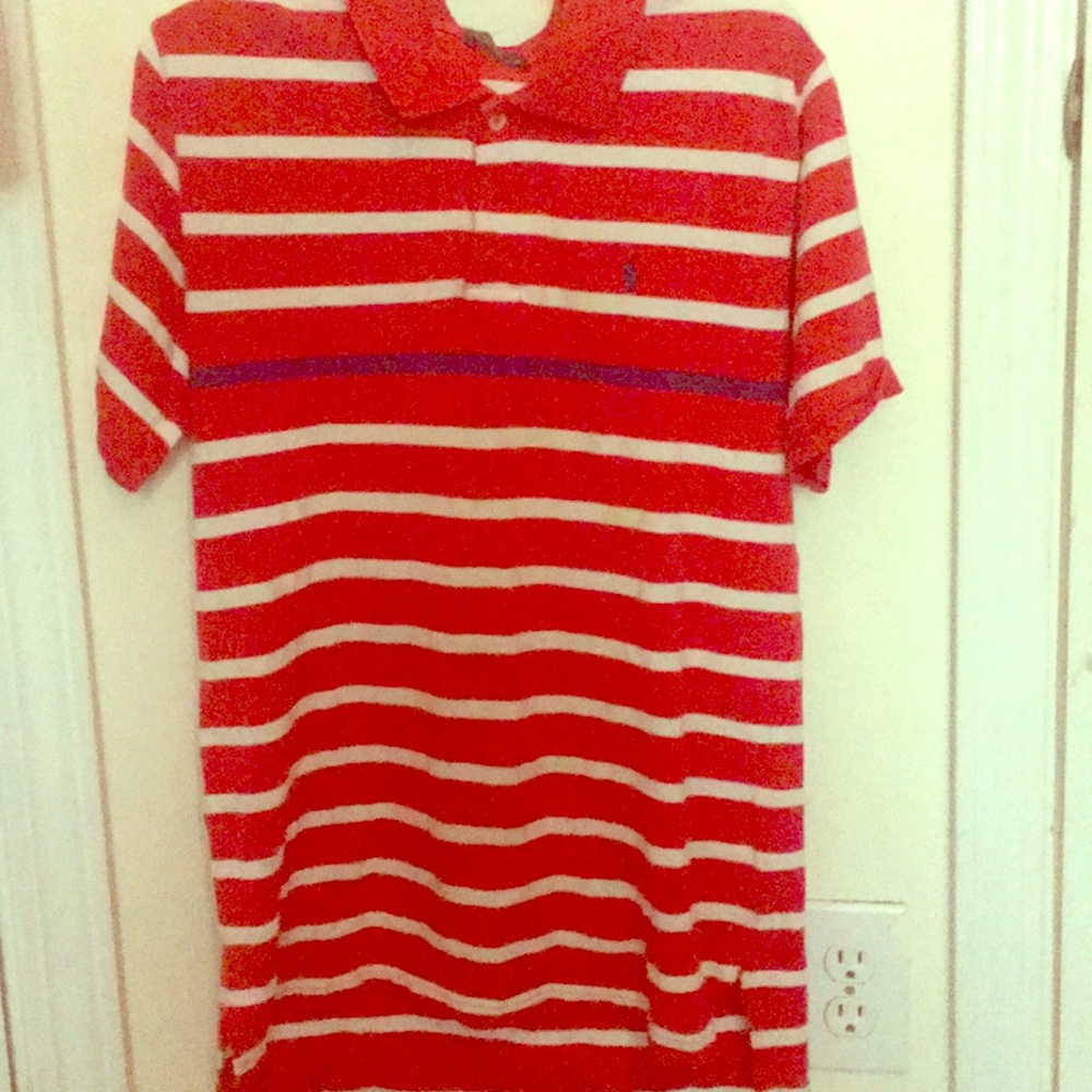 Red white and blue polo shirt. Rep your state.